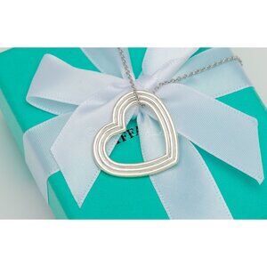 Tiffany & Co. Menard Open Heart Necklace Sterling Silver 27" Long Chain Vintage
